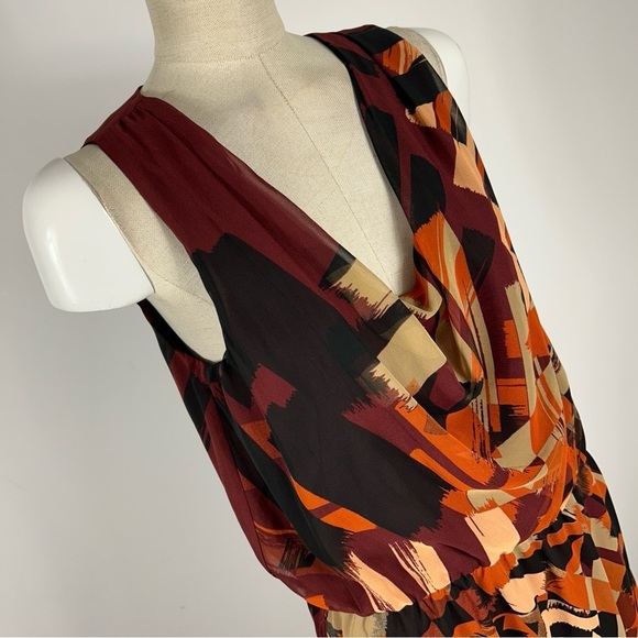 Le Chateau Abstract Burgundy and Orange Midi Dress - Picture 3 of 9